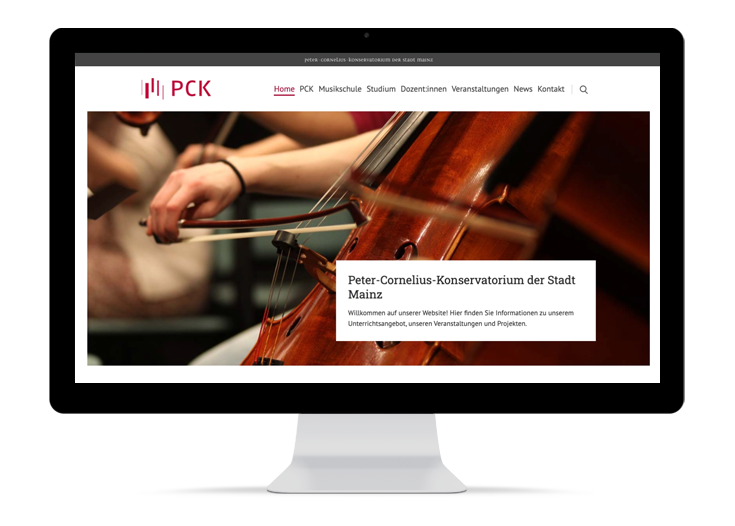 Startseite der responsiven CMS Webseite Peter-Cornelius-Konservatorium der Stadt Mainz